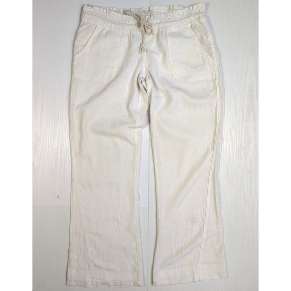 Roxy White Estilo Oceanside Wide Leg Drawstring Beach Pants Cotton Linen Blend M - Picture 1 of 14